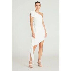 Theia Women's Margret Crepe Cocktail Dress White Mini Sz 0 One Shoulder Wedding
